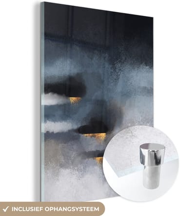 MuchoWow® Glasschilderij 120x160 cm - Schilderij acrylglas - Wolken - Gold - Abstract - Foto op glas - Schilderijen