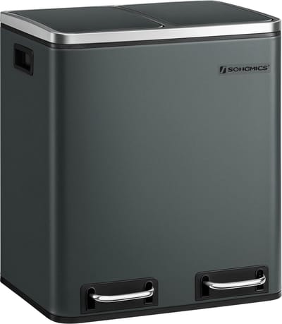 FurnStar - Pedaalemmer - Afvalemmer voor de keuken 30L - Afvalscheiding - Afvalemmer van metaal - Pedaalemmer met binnenemmers en handgrepen - Afvalscheidingssysteem - 2 x 15 liter - Softclose - Luchtdicht - Rookgrijs