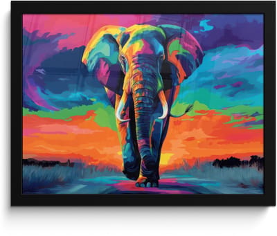 Poster in lijst - Fotolijst 40x30 cm - Posters - Olifant - Kleurrijk - Lucht - Abstract - Posterlijst zwart - Decoratie - Wanddecoratie woonkamer - Muurdecoratie slaapkamer