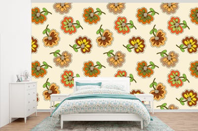 Behang - Fotobehang Design - Bloemen - Retro - Vintage - Breedte 345 cm x hoogte 220 cm
