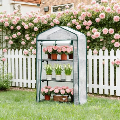 MODFU - Broeikas - Met Oproldeur En 3 Planken - Voor Balkon Of Tuin - Metaal En Polyethyleen - Wit - 69 X 49 X 125 Cm