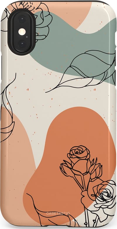 Casetastic hoesje geschikt voor Apple iPhone X / Apple iPhone XS - Dubbellaagse bescherming - Lijnenspel roos - Fashion Case - Saliegroen Perzik Zand