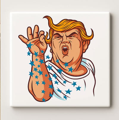 Grappige Tekenfilm Man met Sterren Tegel – 15x15cm Humoristische Keramische Wanddecoratie | Uniek Cadeau voor Humorliefhebbers & Woondecoratie