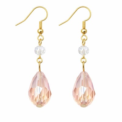 Oorhangers gold plated staal met roze druppelvormige kristal hanger