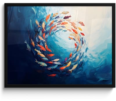 Poster in lijst - Fotolijst 70x50 cm - Posters - Zee - Vissen - Kleurrijk - Dynamisch - Posterlijst zwart - Decoratie - Wanddecoratie woonkamer - Muurdecoratie slaapkamer