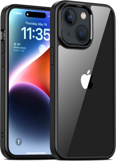 Smartphonica Telefoonhoesje voor iPhone 14 met doorzichtige achterkant TPU hardcase - Zwart geschikt voor iPhone 14