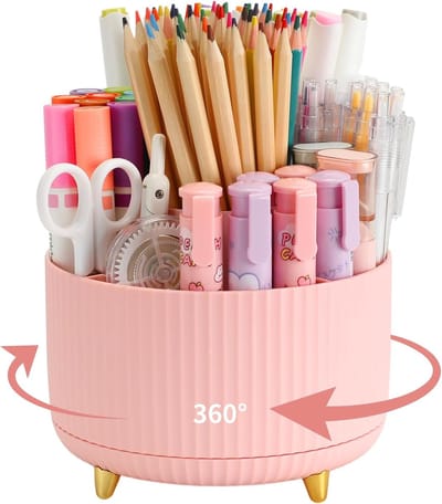 Penhouder Bureau - Potloodhouder Roterend - Bureau Organiseren - 360 Graden Draaibaar - 14.7 x 14.7 x 11.9 cm - Roze