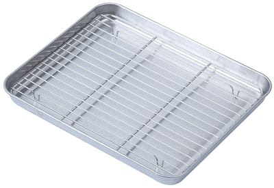 Dailygoods- Bakplaat Roestvrij staal - Grillplaat met Koelrek - Ovenplaat - BBQ Bakplaat - Versterkt Ontwerp - Geschikt voor Bakken en Stomen