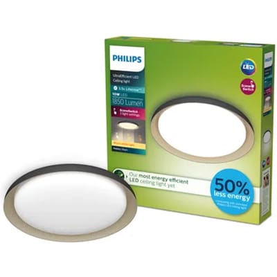 Philips Pebblo plafondlamp - Ultra Efficient - SceneSwitch lichttechnologie - 10W - warmwit licht - wit met goud design - Bespaar op energiekosten