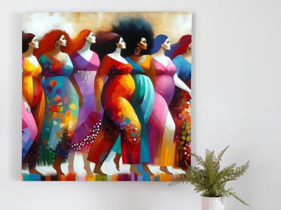 Olieverf dikke dames schilderij | Mollige madammen in levendige olieverf, weergaloos en kleurrijk magnifiek | Kunst - 60x60 centimeter op Forex | Foto op Forex