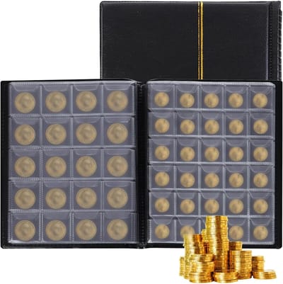 Inovra Plus - Muntenalbum met 250 vakken en lederen omslag, 10 pagina's - 218 x 168 cm - Voor muntenverzameling, postzegels, souvenirmunten en medailles