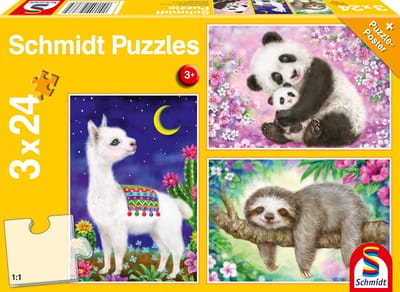 3x24 Delen Kinderpuzzel met Panda, Lama en Luiaard - Speelplezier voor Peuters