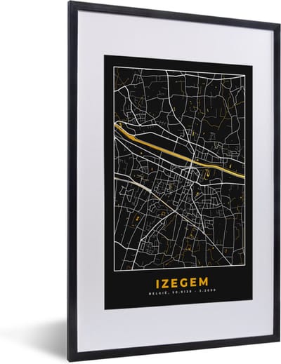 Fotolijst incl. Poster - Plattegrond - Stadskaart - Izegem - Goud - Kaart - 40x60 cm - Posterlijst
