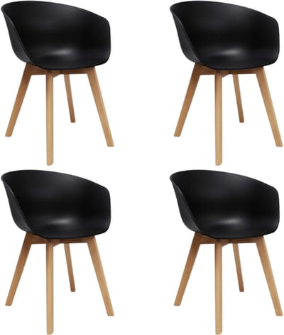 Dimehouse Set van 4 Eetkamerstoelen Herning Scandinavisch Zwart – Kunststof en Beukenhout - Kunststof - Scandinavisch & Basic