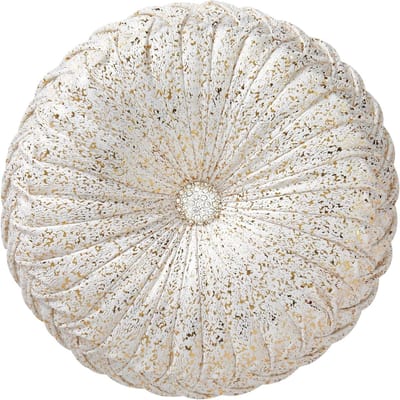 EUCIOR Ronde sierkussens, gouden en witte sierkussens, zachte spandex fluwelen stof, pompoen geplooid, handgemaakt, wit, rond fluweel, decoratief kussen voor bank, slaapkamer, woonkamer (goud-wit)