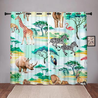 Dikke Cartoon Aquarel Dier Oceaan Verduisterende Raamgordijnen voor Slaapkamer Woonkamer Badkamer Keuken Deur Thuis Hoge Verduistering W55 X H120cm X 2&Grommet Top white