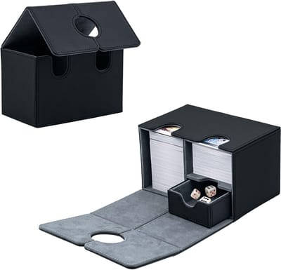 Magnetische deckhouder voor MTG- en TCG-kaarten - Geschikt voor 200 kaarten met één hoes, Commander-opbergdoos van PU-leer - Zwart en grijs