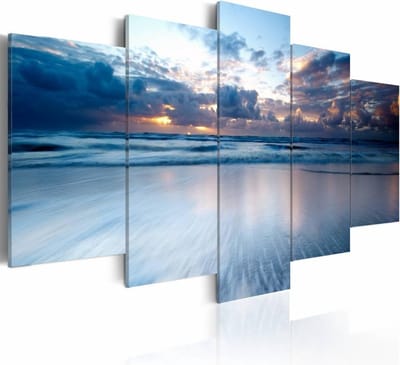 Schilderij - Eindeloze Oceaan, Blauw, 5luik , wanddecoratie , premium print op canvas