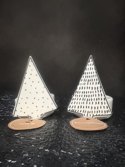 set van 2 theelichthouders - Boltze Xmas - in steen - zwart wit waxinelichthouders