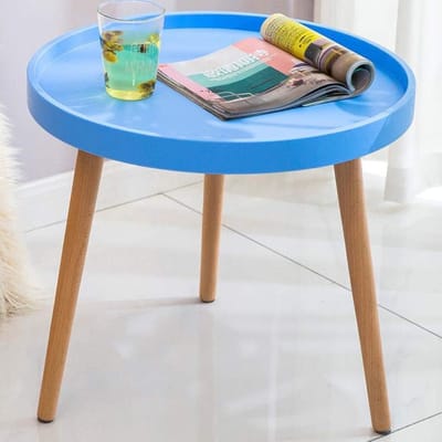 Moderne ronde houten bijzettafel voor woonkamer en kantoor – Multifunctionele salontafel in blauw