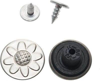 5 inslag jeansknopen 17 mm doorsnee - mat zilver kleurig met bloem - knopen jeans - knoop spijkerbroek
