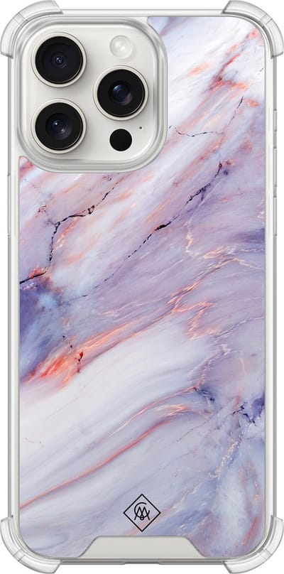 Casimoda® hoesje - Geschikt voor iPhone 15 Pro Max - Marmer Paars - Shockproof case - Extra sterk - TPU/polycarbonaat - Paars, Transparant