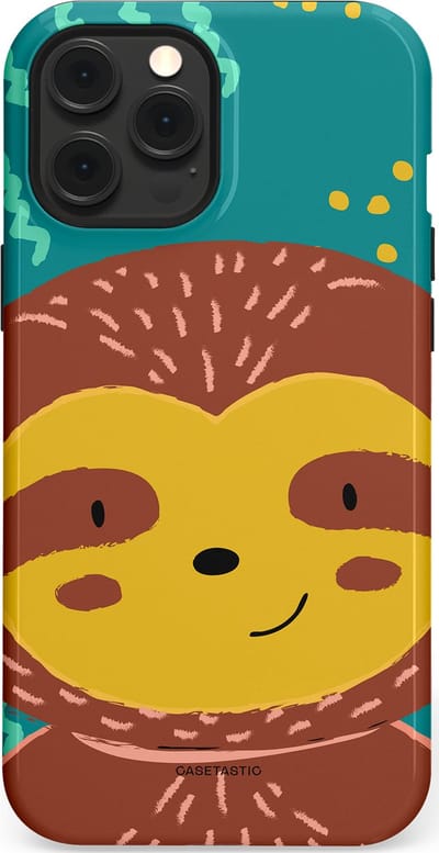 Casetastic hoesje geschikt voor Apple iPhone 12 Pro Max - MagSafe - Dubbellaagse bescherming - Vrolijke luiaard - Fashion Case - Terracotta Petrol Goud