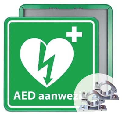 AED bord 40x40 cm - Bevestiging: Met paalbeugels Ø48mm