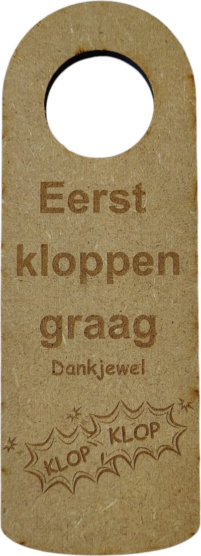 Djemzy - deur bordje - deurhanger - Kom maar binnen - Eerst kloppen graag - dubbelzijdig - laser gegrafeerd hout - 6 mm mdf