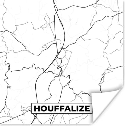 Poster Stadskaart – Plattegrond – België – Zwart Wit – Houffalize – Kaart - 100x100 cm XXL