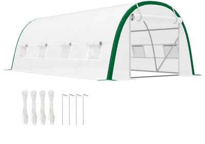 Killogood Tuin Tunnelkas 18 m² afm. 6L x 3l x 2H m - 8 ramen - Ritssluiting Oprolbare Deur - Gegalvaniseerd staal - PE zeil - Wit