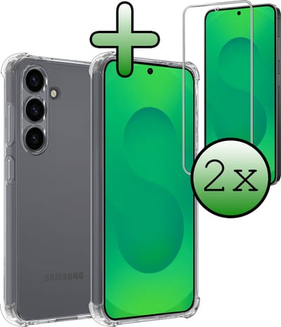 Hoesje Met Screenprotector - 2 Stuks - Geschikt voor Samsung Galaxy S25 FE - Sterk & Shockproof - Siliconen Case - Back Cover - Telefoon Hoes - Shock Proof - Transparant