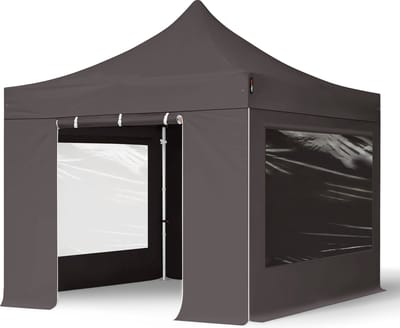 3x3 m Easy Up partytent Vouwpaviljoen met zijwanden (2 panorama), PROFESSIONAL alu 40mm, donkergrijs