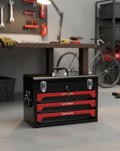 Caisse à Outils Artman 500x270x351mm avec 3 Tiroirs – Noir/Rouge
