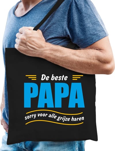 Beste papa cadeau tas zwart voor heren - kado vaderdag / verjaardag kado tasje