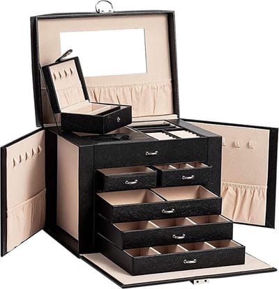 Travel Jewelry Box for Women / watch box jewelry box \Jewelry Holders Portable Jewelry Organizer Case for Necklace Earrings Rings - Drawers Jewelry Storage Box /Juwelendoos