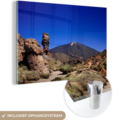 ® Glasschilderij 180x120 cm - Schilderij acrylglas - Rotsen voor de Teide-vulkaan in het Spaanse Nationaal park Teide - Foto op glas - Muurdecoratie woonkamer - Wanddecoratie slaapkamer - Schilderijen