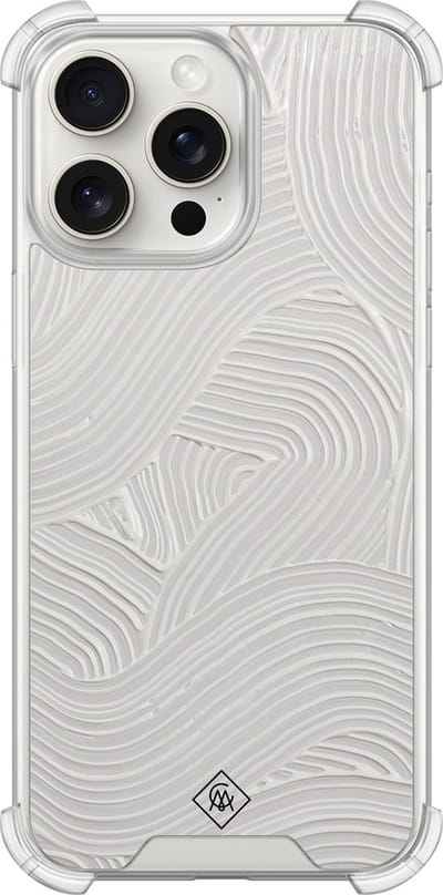 Casimoda® hoesje - Geschikt voor iPhone 15 Pro Max - Abstract Beige Waves - Shockproof case - Extra sterk - TPU/polycarbonaat - Bruin/beige, Transparant