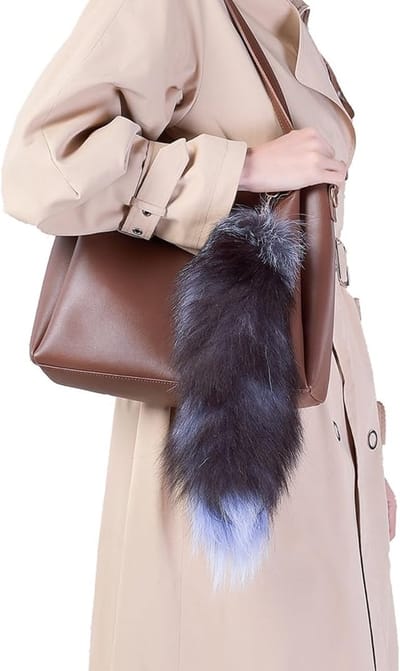 VHV - Sleutelhanger - Vossenstaart sleutelhanger - Tashanger - Pluche staart - Zacht imitatiebont - Voor cosplay en Dagelijks gebruik - Voor handtas en rugzak - 38cm - Blauwzwart