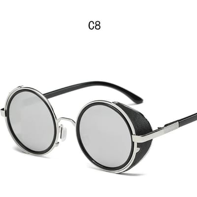 Steampunk Zonnebril Unisex Vintage Ronde Bril Retro Stijl Punk Bril Mannen Vrouwen Zijvizier Rond Glas As Picture white