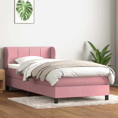 vidaXL - Boxspring - met - matras - fluweel - roze - 80x220 - cm