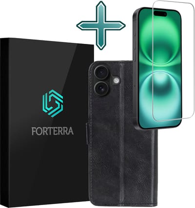 Hoesje Met Screenprotector - Geschikt voor Apple iPhone 16 - Luxe Pasjeshouder - Flipcase - Bookcase Portemonee - Flip Case - Kunstleer Book Case - Book Cover - Walletcase - Portemonneehoes - Zwart