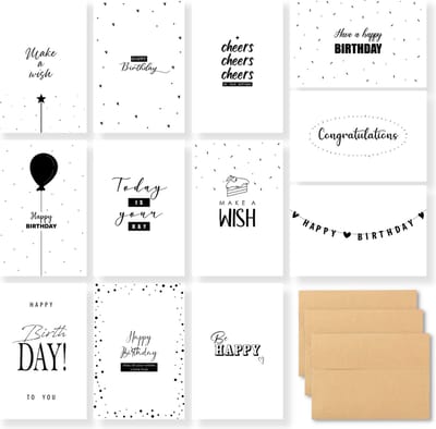 Partizzle – Droogbloemen Wenskaarten Set van 36 – 15 x 10 cm & Aquarel Design – Voorzien Van Kraft Enveloppen En Blanco Binnenkant – Voor Huwelijk En Felicitatie – Meerkleurig FSC-papier