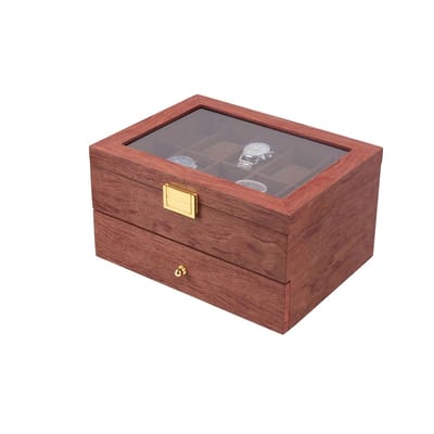 Horlogevitrine – Voor horloges en sieraden – 2-laags houten opbergdoos met glazen deksel – Bruin, 20 compartimenten, voor mannen en vrouwen