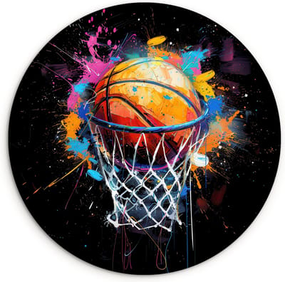 WallCircle® Wandcirkel 120x120 cm - Muurcirkel Graffiti - Sport - Basketbal - Basket - Kinderkamer - Muurdecoratie woonkamer - Wanddecoratie slaapkamer - Kamer decoratie accessoires - Ronde schilderijen - Woonaccessoires cirkel binnen