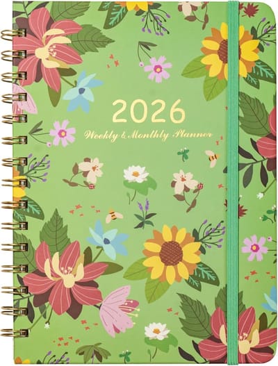 Agenda 2026 - Weekplanner - Weekagenda 2026 - Agenda 2026 volwassenen -A5 Weekoverzicht - Januari 2026 - December 2026 - Academische Agenda 2026 - Dubbele Binding - Hardcover - Binnenkaft - Bladwijzer - 21,5 x 15,8 x 1,8 cm -groente