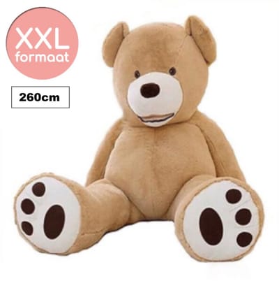 Grote Knuffelbeer XXL 260cm lichtbruin - XXL Mega Teddybeer 260cm - Beer Knuffel 260 cm - Grote Reuze Pluche Knuffelbeer "Eduard"