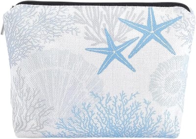 1 stuks make-up tas voor op het strand, blauw, oceaan, zeester, koraal, schelp, strand, make-uptas, linnen, marine, leven, zee, dieren, cosmetische tas
