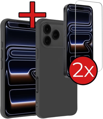 Hoesje - Met 2x Screenprotector - Geschikt voor iPhone 17 Pro / 18 Pro - Sterk & Shockproof - Telefoon Hoes - Back Cover - Siliconen Case - Telefoonhoes - Zwart