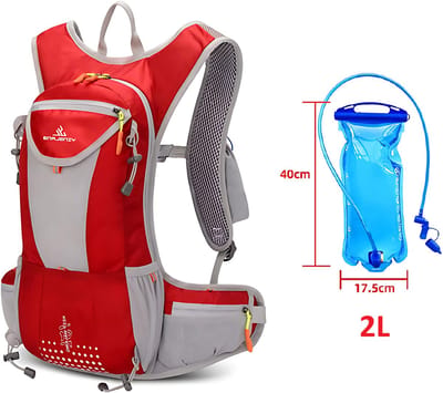 CarryQuest® - 2L Hydratatie Fietsrugzak - Ultralichte Polyester Hardlooprugzak met 2L Waterzak, Drinksysteem, Rugventilatie & Front-/Toploader - Hardlopen, Fietsen & Hiking - Rood